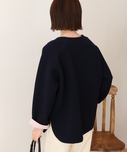 AMERICAN HOLIC(アメリカンホリック)の「Wフェイスラウンドヘム ラグランニットカーディガン(カーディガン/ボレロ・レディース・杢グレー/ライトベージュ/ダークネイビー・FREE)」の10枚目の写真