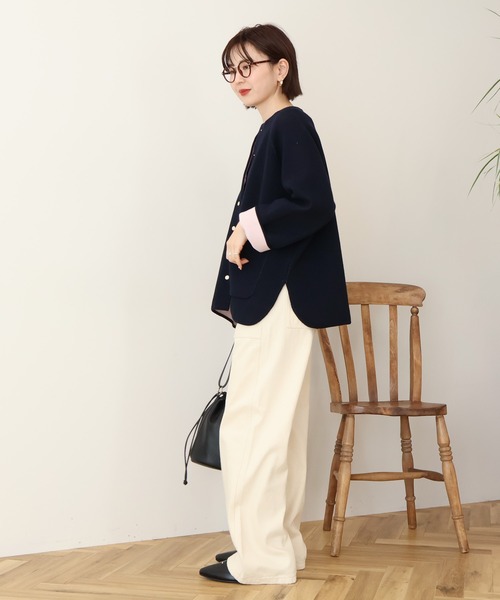 AMERICAN HOLIC(アメリカンホリック)の「Wフェイスラウンドヘム ラグランニットカーディガン(カーディガン/ボレロ・レディース・杢グレー/ライトベージュ/ダークネイビー・FREE)」の5枚目の写真