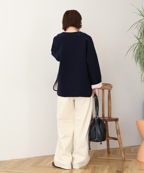 AMERICAN HOLIC(アメリカンホリック)の「Wフェイスラウンドヘム ラグランニットカーディガン(カーディガン/ボレロ・レディース・杢グレー/ライトベージュ/ダークネイビー・FREE)」の6枚目の写真