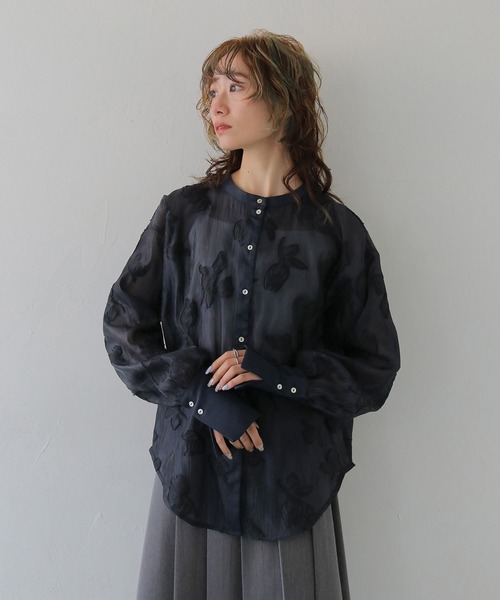 CLEIO（クレイオ）の「【CLEIO】TULIP JACQUARD SHEER SHIRT/チューリップジャガードシアーシャツ（シャツ/ブラウス・レディース・ネイビー/アイボリー・FREE）」の17枚目の写真
