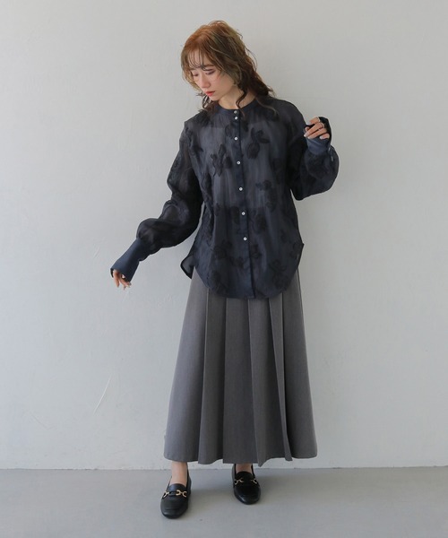 CLEIO（クレイオ）の「【CLEIO】TULIP JACQUARD SHEER SHIRT/チューリップジャガードシアーシャツ（シャツ/ブラウス・レディース・ネイビー/アイボリー・FREE）」の22枚目の写真