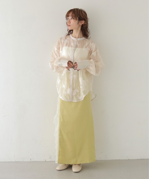 CLEIO（クレイオ）の「【CLEIO】TULIP JACQUARD SHEER SHIRT/チューリップジャガードシアーシャツ（シャツ/ブラウス・レディース・ネイビー/アイボリー・FREE）」の9枚目の写真