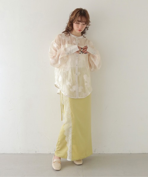 CLEIO（クレイオ）の「【CLEIO】TULIP JACQUARD SHEER SHIRT/チューリップジャガードシアーシャツ（シャツ/ブラウス・レディース・ネイビー/アイボリー・FREE）」の10枚目の写真