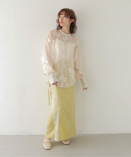 CLEIO（クレイオ）の「【CLEIO】TULIP JACQUARD SHEER SHIRT/チューリップジャガードシアーシャツ（シャツ/ブラウス・レディース・ネイビー/アイボリー・FREE）」の11枚目の写真