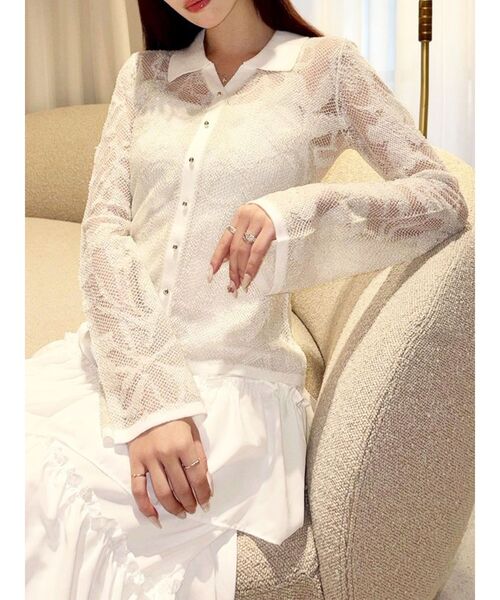 RESEXXY（リゼクシー）の「シアーポロニットトップス（ニット/セーター・レディース・ブルー/ブラック/アイボリー・FREE）」の2枚目の写真