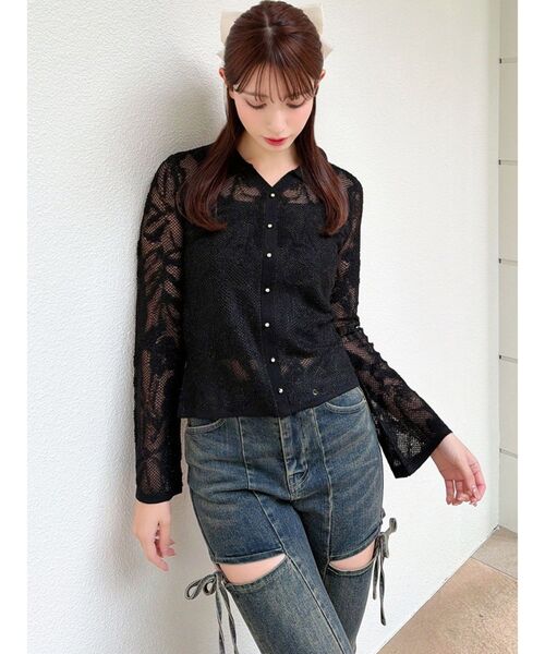 RESEXXY（リゼクシー）の「シアーポロニットトップス（ニット/セーター・レディース・ブルー/ブラック/アイボリー・FREE）」の9枚目の写真