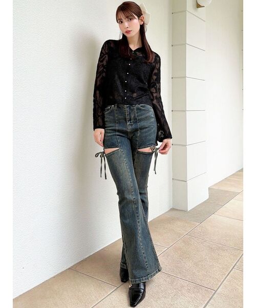 RESEXXY（リゼクシー）の「シアーポロニットトップス（ニット/セーター・レディース・ブルー/ブラック/アイボリー・FREE）」の10枚目の写真