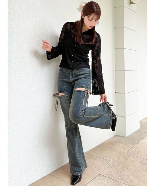 RESEXXY（リゼクシー）の「シアーポロニットトップス（ニット/セーター・レディース・ブルー/ブラック/アイボリー・FREE）」の11枚目の写真