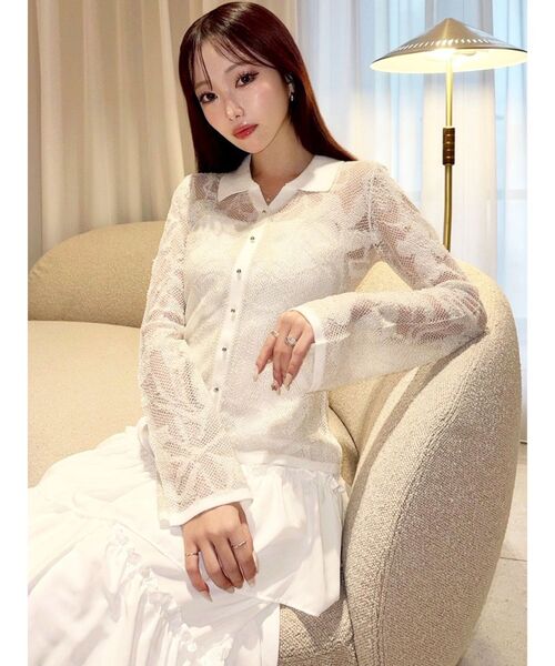 RESEXXY（リゼクシー）の「シアーポロニットトップス（ニット/セーター・レディース・ブルー/ブラック/アイボリー・FREE）」の12枚目の写真