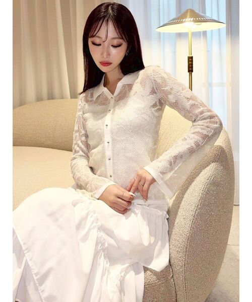 RESEXXY（リゼクシー）の「シアーポロニットトップス（ニット/セーター・レディース・ブルー/ブラック/アイボリー・FREE）」の13枚目の写真