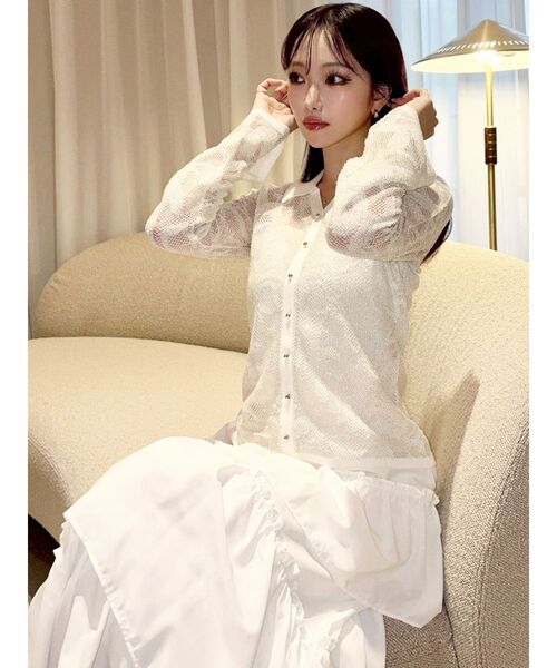 RESEXXY（リゼクシー）の「シアーポロニットトップス（ニット/セーター・レディース・ブルー/ブラック/アイボリー・FREE）」の14枚目の写真