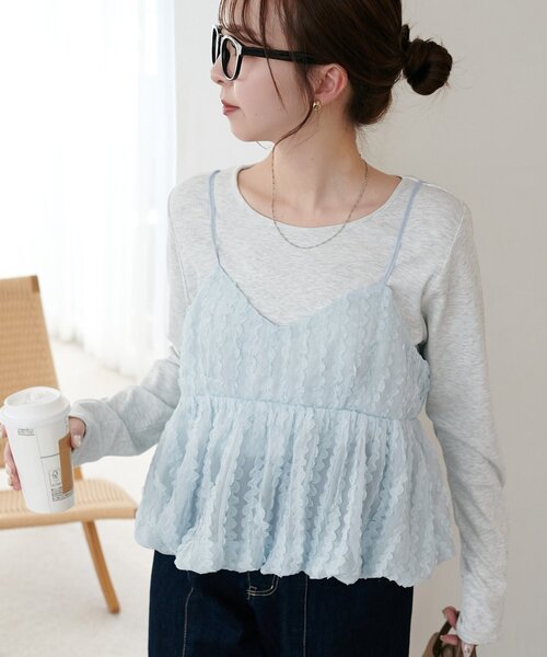 DISCOAT(ディスコート)の「シアージャガードバルーンキャミ(キャミソール・レディース・サックスブルー/アイボリー/ブラック・FREE)」の3枚目の写真