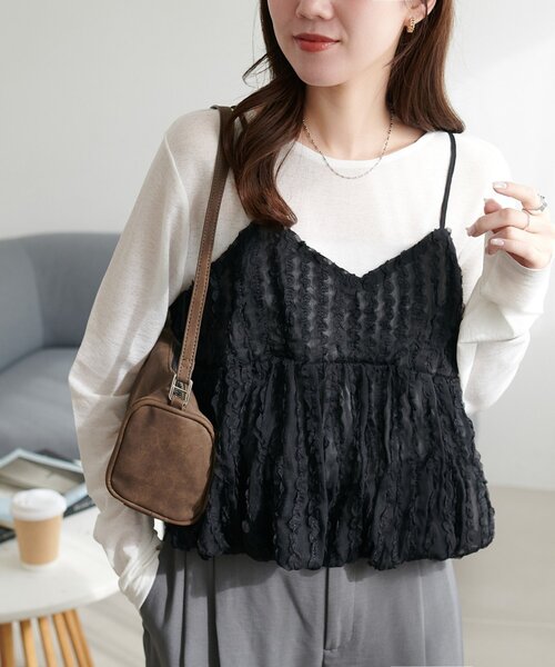 DISCOAT(ディスコート)の「シアージャガードバルーンキャミ(キャミソール・レディース・サックスブルー/アイボリー/ブラック・FREE)」の2枚目の写真