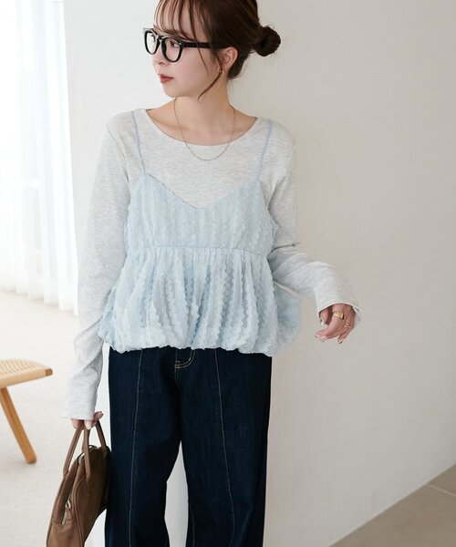 DISCOAT(ディスコート)の「シアージャガードバルーンキャミ(キャミソール・レディース・サックスブルー/アイボリー/ブラック・FREE)」の10枚目の写真