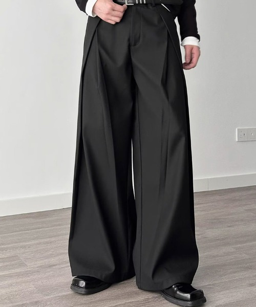 KELVIN（ケルヴァン）の「Tuck Wide Slacks Pants タック ワイド スラックスパンツ（デニムパンツ・メンズ・ブラック/グレー・MEDIUM/LARGE）」の5枚目の写真