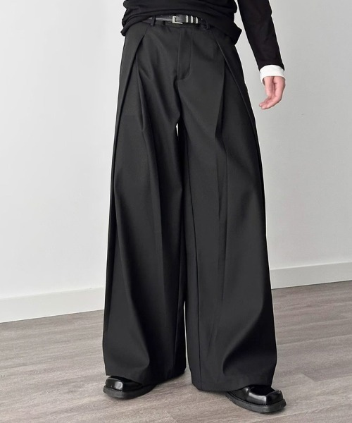 KELVIN（ケルヴァン）の「Tuck Wide Slacks Pants タック ワイド スラックスパンツ（デニムパンツ・メンズ・ブラック/グレー・MEDIUM/LARGE）」の12枚目の写真