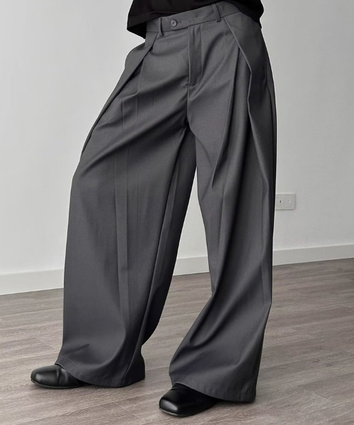 KELVIN（ケルヴァン）の「Tuck Wide Slacks Pants タック ワイド スラックスパンツ（デニムパンツ・メンズ・ブラック/グレー・MEDIUM/LARGE）」の18枚目の写真