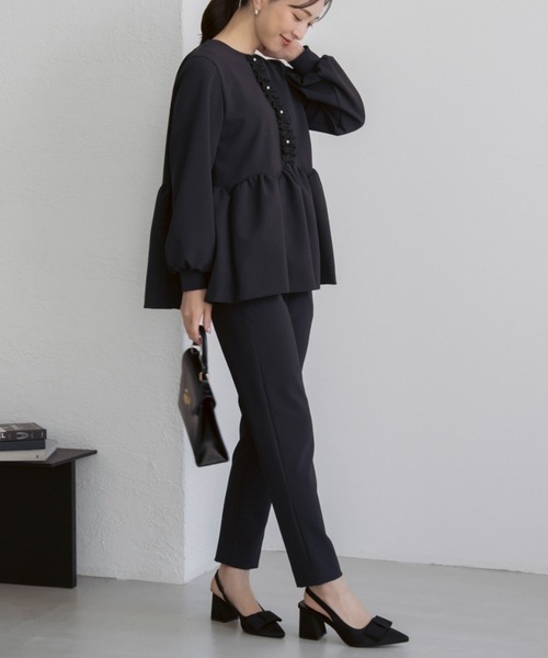 Sono(ソーノ)の「【新作2/20発売】ご自宅でお洗濯可能/シワ防止/UVカット【SONO/ソーノ】【Magical Stretch】フロントフリルチュニックブラウス(Tシャツ/カットソー・レディース・ブラック/ホワイト/ネイビー・F)」の7枚目の写真