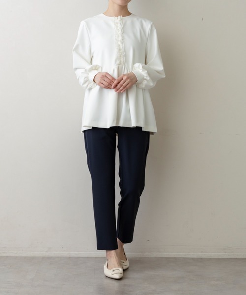 Sono(ソーノ)の「【新作2/20発売】ご自宅でお洗濯可能/シワ防止/UVカット【SONO/ソーノ】【Magical Stretch】フロントフリルチュニックブラウス(Tシャツ/カットソー・レディース・ブラック/ホワイト/ネイビー・F)」の11枚目の写真