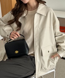 umune（ウムネ）の「フェイクレザー ブルゾン オーバーサイズ レザージャケット ビッグシルエット ジップアップ ポケット付き ライトアウター きれいめ カジュアル 秋 冬（ブルゾン）」