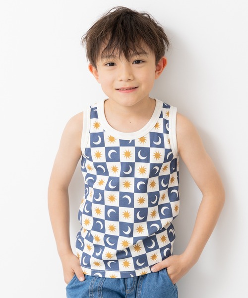 chil2(チルツー)の「総柄リブ素材 タンクトップ(タンクトップ・キッズ・ブラウン/ネイビー/ブラック/チャコールグレー/クリーム/ブルー・80cm/90cm/100cm/110cm/120cm/130cm/140cm/150cm)」の1枚目の写真