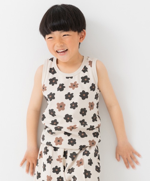 chil2(チルツー)の「総柄リブ素材 タンクトップ(タンクトップ・キッズ・ブラウン/ネイビー/ブラック/チャコールグレー/クリーム/ブルー・80cm/90cm/100cm/110cm/120cm/130cm/140cm/150cm)」の5枚目の写真
