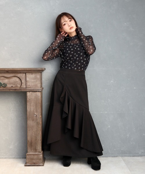 CECIL McBEE(セシルマクビー)の「カットツイルフリルスカート(スカート・レディース・モカ/ブラック・MEDIUM/LARGE)」の4枚目の写真