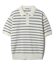 BASEMOMENT（ベースモーメント）の「エッセンシャルストライプカラー ハーフニット アイボリー（ニット/セーター）」