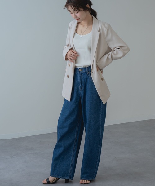 ANNA LUNA(アンナルナ)の「【ANNA LUNA】大人の リネンライク きれいめ ダブルジャケット(テーラードジャケット・レディース・ブラック/ベージュ・MEDIUM)」の4枚目の写真