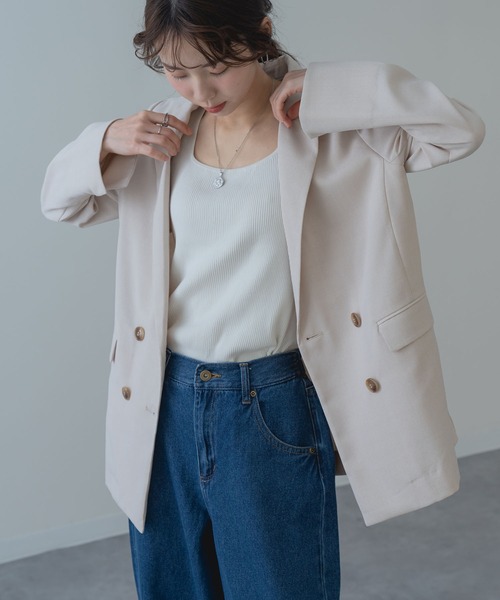 ANNA LUNA(アンナルナ)の「【ANNA LUNA】大人の リネンライク きれいめ ダブルジャケット(テーラードジャケット・レディース・ブラック/ベージュ・MEDIUM)」の3枚目の写真