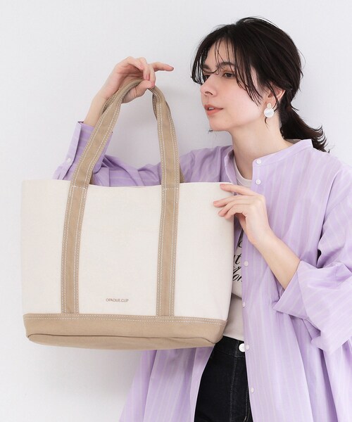 OPAQUE.CLIP（オペークドットクリップ）の「バイカラー帆布BIGトート（トートバッグ・レディース・チャコールグレー/サックスブルー系/ベージュ・00）」の8枚目の写真