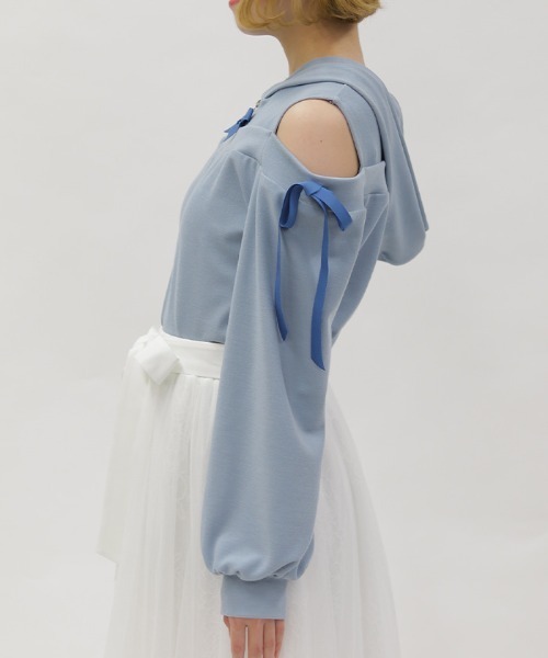 axes femme POETIQUE(アクシーズファムポエティック)の「リボン付きオフショルリブPO(Tシャツ/カットソー・レディース・サックスブルー/ブラック/ピンク・MEDIUM)」の5枚目の写真