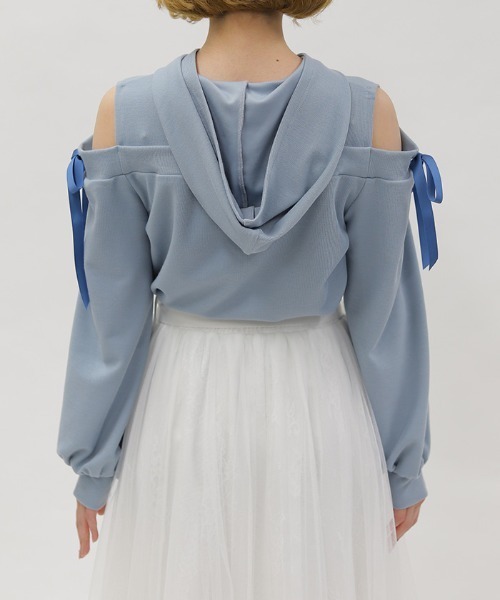 axes femme POETIQUE(アクシーズファムポエティック)の「リボン付きオフショルリブPO(Tシャツ/カットソー・レディース・サックスブルー/ブラック/ピンク・MEDIUM)」の6枚目の写真