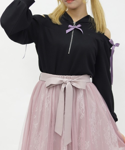 axes femme POETIQUE(アクシーズファムポエティック)の「リボン付きオフショルリブPO(Tシャツ/カットソー・レディース・サックスブルー/ブラック/ピンク・MEDIUM)」の10枚目の写真