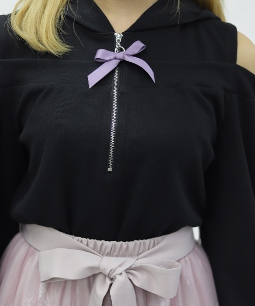 axes femme POETIQUE(アクシーズファムポエティック)の「リボン付きオフショルリブPO(Tシャツ/カットソー・レディース・サックスブルー/ブラック/ピンク・MEDIUM)」の11枚目の写真