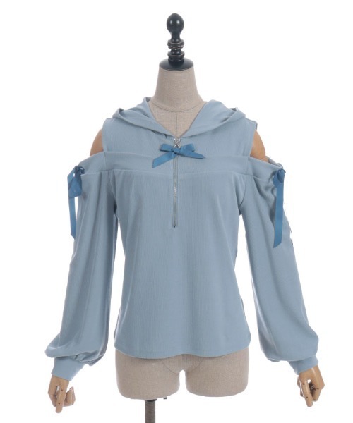 axes femme POETIQUE(アクシーズファムポエティック)の「リボン付きオフショルリブPO(Tシャツ/カットソー・レディース・サックスブルー/ブラック/ピンク・MEDIUM)」の15枚目の写真