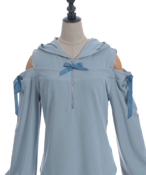 axes femme POETIQUE(アクシーズファムポエティック)の「リボン付きオフショルリブPO(Tシャツ/カットソー・レディース・サックスブルー/ブラック/ピンク・MEDIUM)」の18枚目の写真