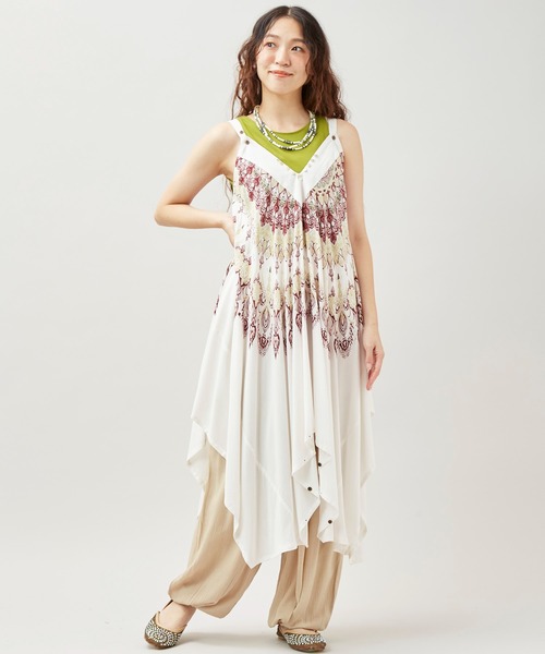 チャイハネ（チャイハネ）の「【チャイハネ】レレリアキャミワンピース サロペット2WAY（ワンピース・レディース・ブルー/ブラック/ホワイト・FREE）」の7枚目の写真