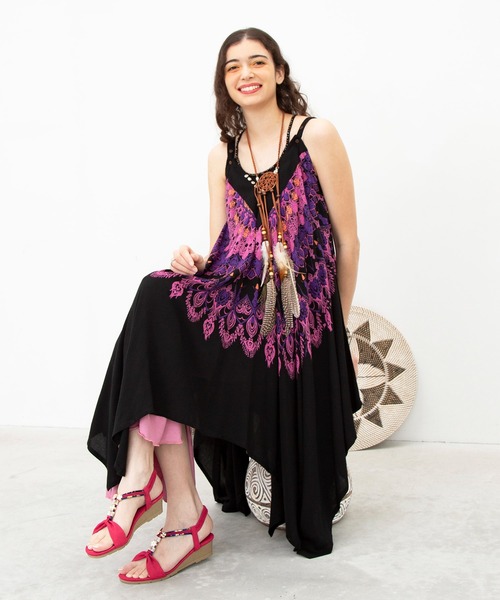 チャイハネ（チャイハネ）の「【チャイハネ】レレリアキャミワンピース サロペット2WAY（ワンピース・レディース・ブルー/ブラック/ホワイト・FREE）」の18枚目の写真