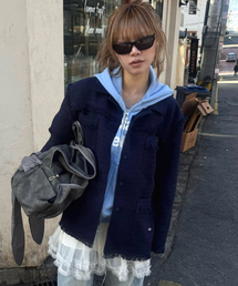ERER（エルエル）の「Overfit Fringe Tweed Shirt Jacket Navy（テーラードジャケット）」