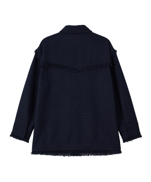 ERER(エルエル)の「Overfit Fringe Tweed Shirt Jacket Navy(テーラードジャケット・レディース・ネイビー・F)」の3枚目の写真