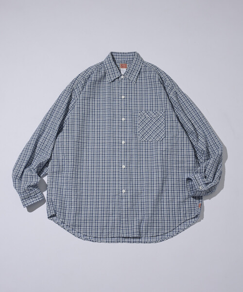 HINSON（ヒンソン）の「HINSON/ヒンソン シアサッカー レギュラーカラー ロングスリーブ チェックシャツ（シャツ/ブラウス・メンズ・ネイビー/ブラウン/グレー・MEDIUM/LARGE）」の6枚目の写真