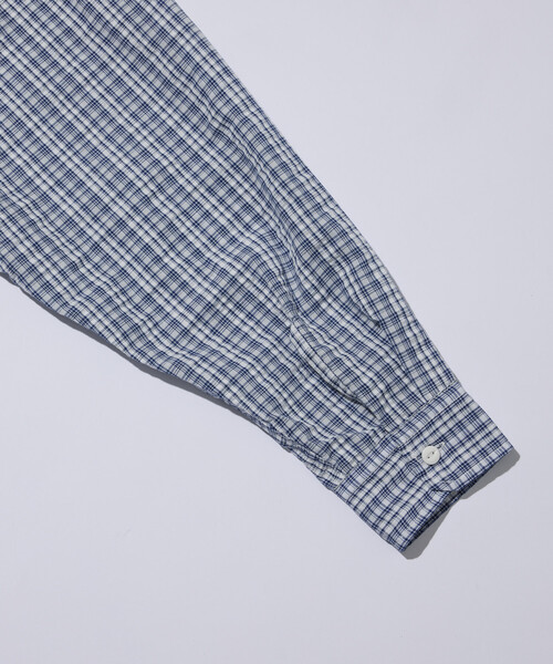 HINSON（ヒンソン）の「HINSON/ヒンソン シアサッカー レギュラーカラー ロングスリーブ チェックシャツ（シャツ/ブラウス・メンズ・ネイビー/ブラウン/グレー・MEDIUM/LARGE）」の22枚目の写真