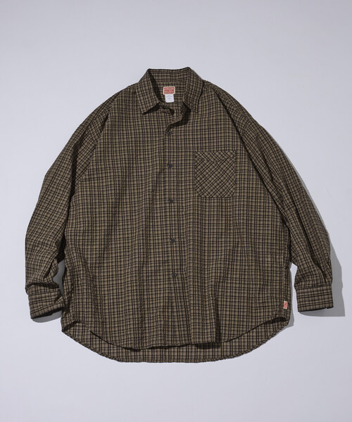 HINSON（ヒンソン）の「HINSON/ヒンソン シアサッカー レギュラーカラー ロングスリーブ チェックシャツ（シャツ/ブラウス・メンズ・ネイビー/ブラウン/グレー・MEDIUM/LARGE）」の18枚目の写真