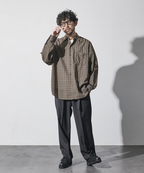 HINSON（ヒンソン）の「HINSON/ヒンソン シアサッカー レギュラーカラー ロングスリーブ チェックシャツ（シャツ/ブラウス・メンズ・ネイビー/ブラウン/グレー・MEDIUM/LARGE）」の13枚目の写真