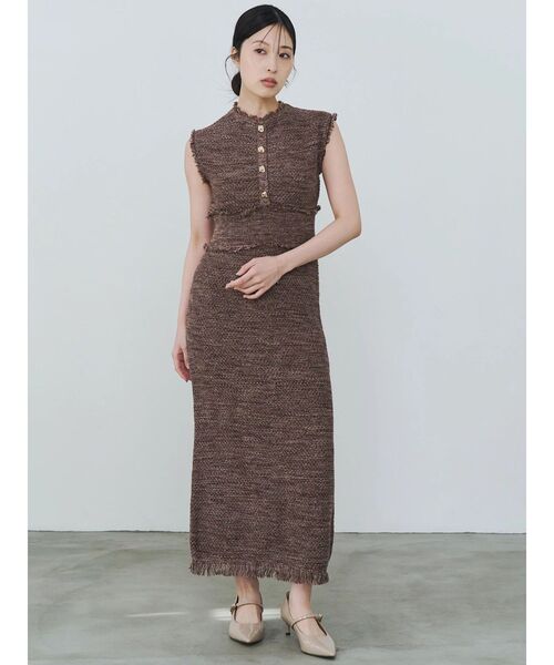 TONAL(トーナル)の「サマーツイードリブニットワンピース(ワンピース・レディース・ブラウン/ピンク/グレー・MEDIUM)」の3枚目の写真