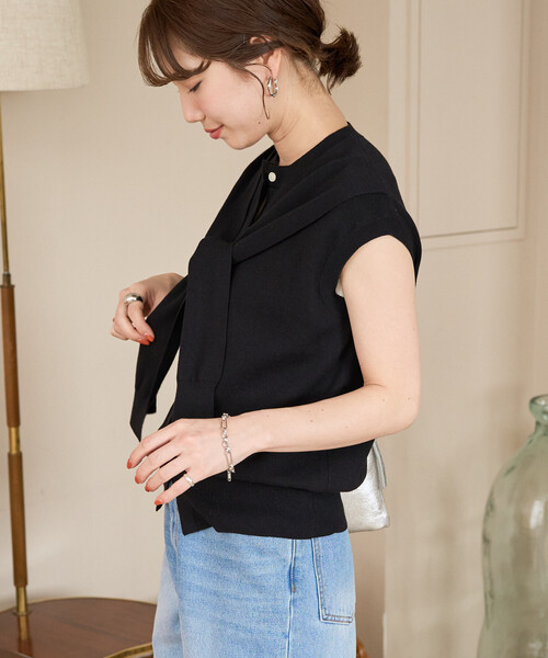FREAK'S STORE(フリークスストア)の「限定展開 肩掛け フェイクショール ニット トップス(ニット/セーター・レディース・ブラック/サックスブルー/ブラウン/グレー・フリ-)」の16枚目の写真