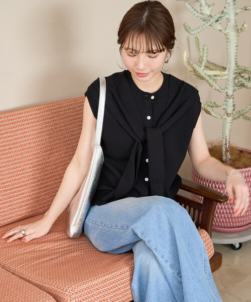 FREAK'S STORE(フリークスストア)の「限定展開 肩掛け フェイクショール ニット トップス(ニット/セーター・レディース・ブラック/サックスブルー/ブラウン/グレー・フリ-)」の19枚目の写真