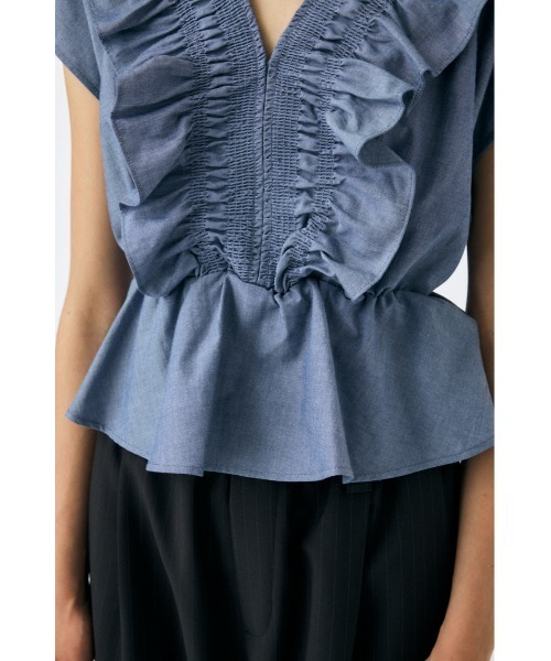 MOUSSY(マウジー)の「【EC・一部店舗限定】SHIRRING RUFFLE PEPLUM トップス(シャツ/ブラウス・レディース・ダークブルー/ブルー・FREE)」の15枚目の写真