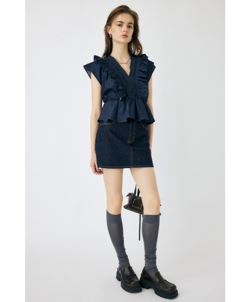 MOUSSY(マウジー)の「【EC・一部店舗限定】SHIRRING RUFFLE PEPLUM トップス(シャツ/ブラウス・レディース・ダークブルー/ブルー・FREE)」の20枚目の写真